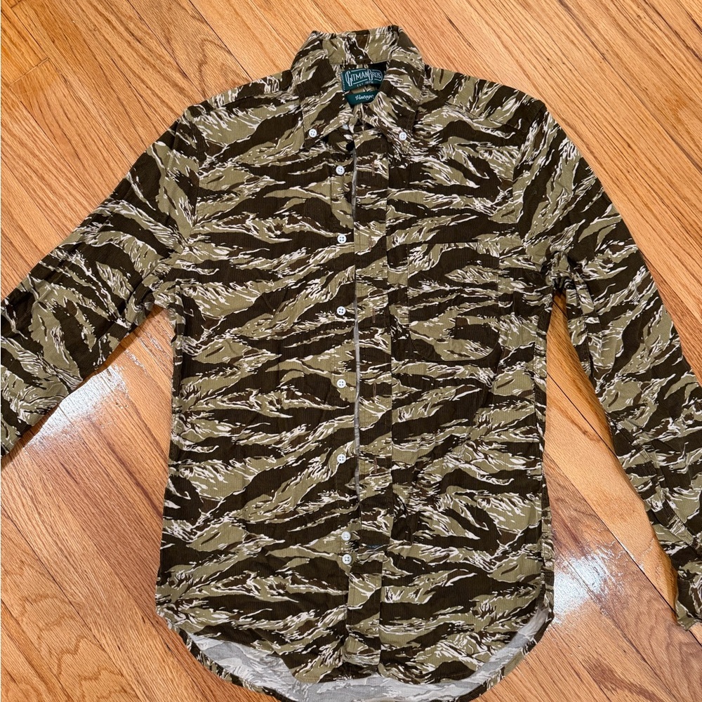 Gitman Bros. Vintage Corduroy Tiger Stripe Camo Button Down Long Sleeve Small